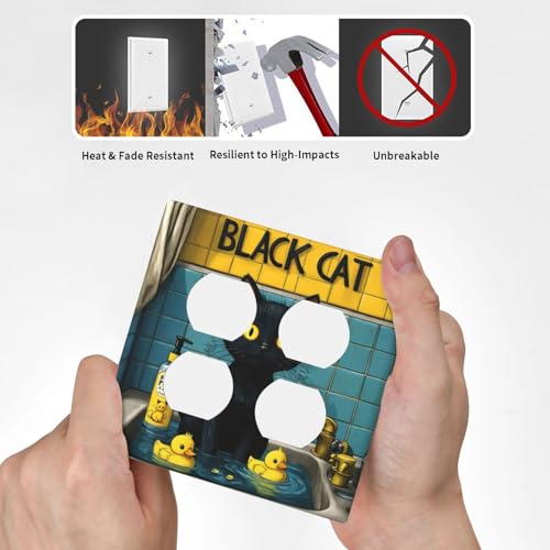 Decorative Outlet Covers Novelty Black Cat Funny Duck Bath 2 Gang Wall Plate Cover Double Duplex Receptacle Two Switch Light Switch Cover Plate Jumbo Dual Faceplate