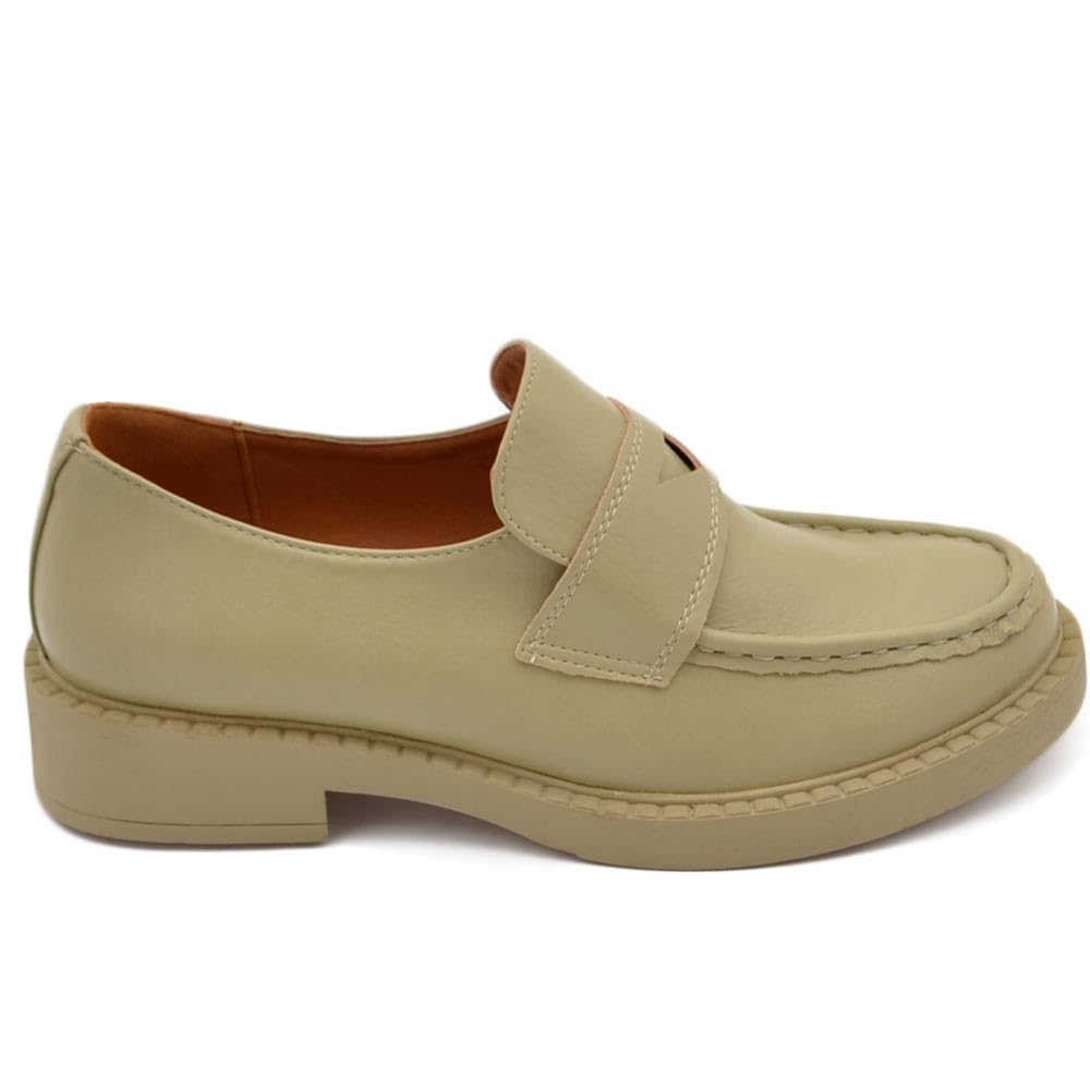 Mocassini Donna College Verde Salvia Pelle Morbida con bendina Suola Gomma Light Moda Tendenza