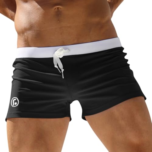 Oanviso Bañador para Hombre Bañador Corto con Cordón Bañador Tipo Bóxer Monocolor Bañador para Deportes Acuáticos de Secado Rápido Parte Delantera con Bolsillo con Cremallera B Negro 3XL