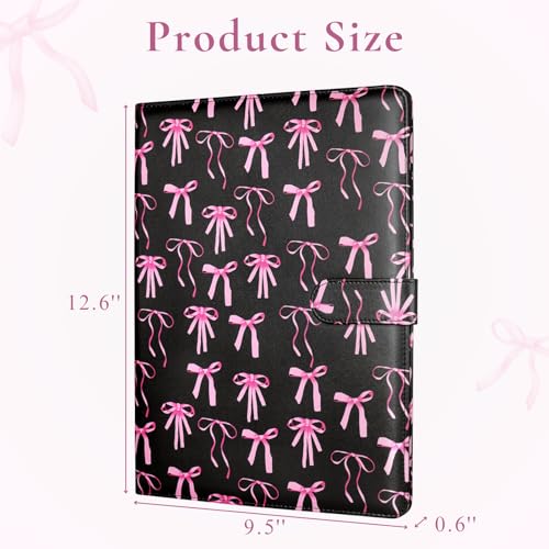 Image of Mymazn Padfolio Portfolio Folder, Faux Leather Interview Resume Folder with Document Organizer & Business Card Holder, Letter-Sized Notepad Legal Pad Holder for Men Women Black Bow