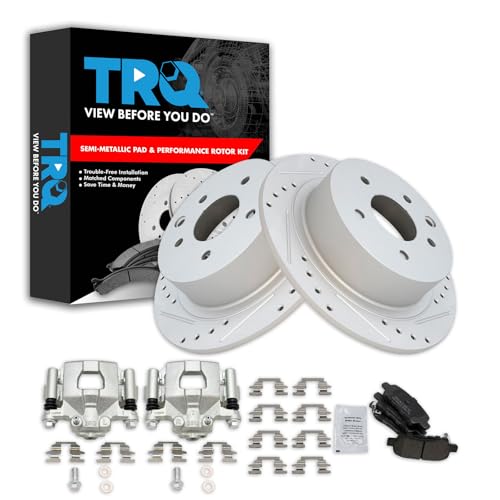 Image of TRQ Performance Rear Brake Pad and Rotor Set Semi Metallic Coated Drilled | For 2002-2006 Nissan Altima 2004-2006 Maxima 2013-2022 Altima