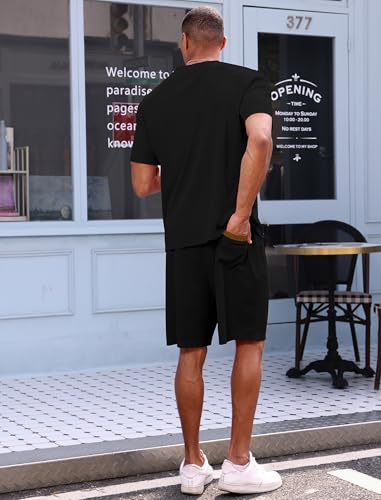 ODIZLI Men's Waffle T Shirt and Drawstring Shorts Summer Tracksuit Casual Two Piece Outfits with Pockets3