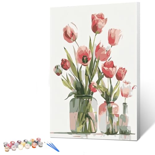 Ginkko Paint by Numbers Kit for Adults Beginner & Kids Ages 8-12 with Wooden Frame Easy Acrylic on Canvas 8x12 inch with Paints and Brushes, Flower 01(Include Framed)