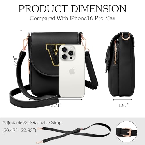 Image of Viverte Crossbody Purse for Teen Girls Small Initial Cell Phone Toddler Purse Leather Triple Compartment Crossbody Bags