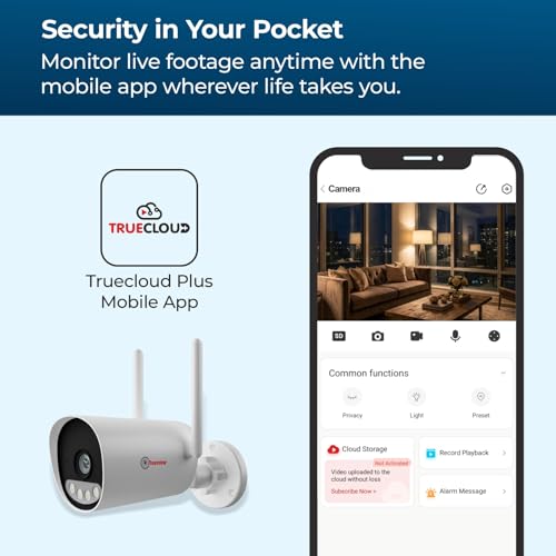 Image of Trueview 3MP Smart WiFi Bullet Security Camera | All Time Color Night Vision | IP66 Waterproof | Human Detection | Two Way Audio | 256GB Memory Card Support | Alexa Compatible | STQC Approved T18295S