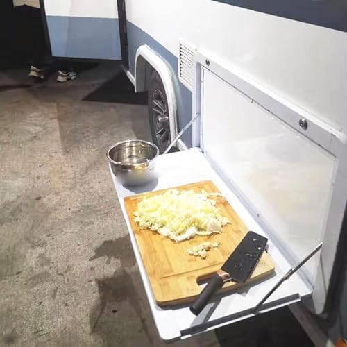 Foldable RV Table with 2 Locks - Lightweight Aluminum Alloy Camping Table for Caravans, Vans & Truck Campers - Portable White Wall-Mounted Design (60x42cm/24x16)