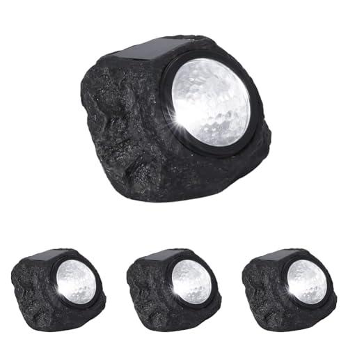 Velamp Lámpara solar LED con diseño de piedra. Fabricada en plástico. Ideal para jardín, patio, caminos, balcones (Paquete de 4)