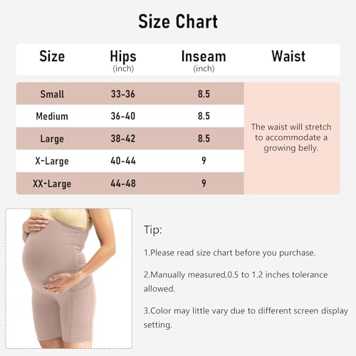 Risipu Mutterschaft Shorts für Frauen über den Bauch Schwangerschaft Biker Shorts Workout aktiv Laufen Yoga Kurze Hosen mit Taschen (DE/NL/SE/PL, Alphanumerisch, XL, Regular, Regular, Beige)