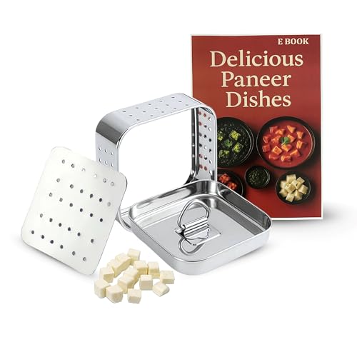 Image of Paneer Maker Steel | Paneer Maker | Paneer Maker Mould Press - 600ml (Large) Stainless Steel Square Press for Homemade Paneer, Tofu & Sprouts | 1 Year Warranty & Free Paneer Recipe eBook