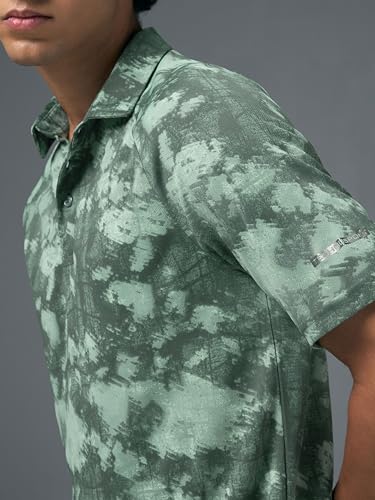 Image of TECHNOSPORT Mens Slim Fit All Over Print Half Sleeve Polo T-Shirt with UPF50+, Quick Dry for Regular Use
