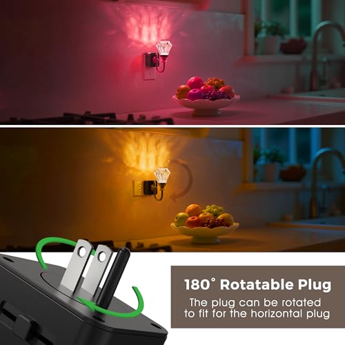 Image of L LOHAS LED Night Lights Plug into Wall -10-Color Changing RGB Floral Night Lights with Auto Sensor, 3 Brightness Levels, Rotatable Plug in Nightlight for Bedroom, Nursery, Hallway, Gift