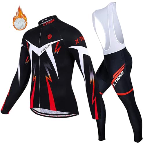 X-TIGER Herren Langarm Radtrikot Set Winter Radsportanzüge mit 5D Gel...