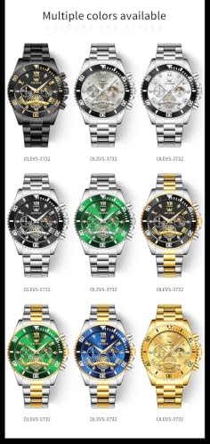 Image of OLEVS Watches for Men Luxury Dress Diamond Day Date Chronograph Watch Stainless Steel Business Waterproof Luminous Gift Mens Wrist Watch