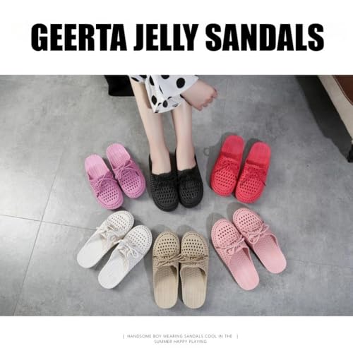 Jelly Mules for Women Woven Mesh Jelly Beach Sandals Slip On House Slippers Lace Up Hollow Water Slides Barefoot Dress Shoes Waterproof Lightweight Breathable Backless Tennis Shoes Indoor Outdoor2