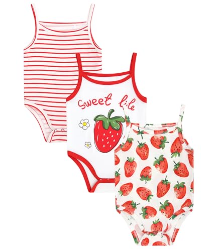 Image of DREAMHALO Newborn Baby Girls Bodysuit 3 Pack Cami Bodysuits Summer Sleeveless Jumpsuit, Viscose Made from Bamboo