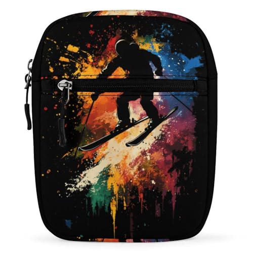 Ski Skiing Colorful Splash Women's Cute Small Mini Crossbody Bag Top Zip Sling Square Shoulder Bags
