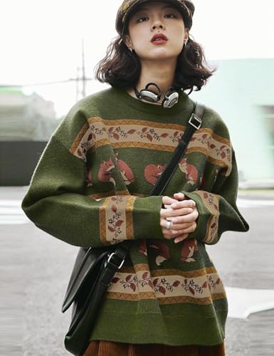 Image of YESNO Women Christmas Sweater Graphic Printed Oversized Pullover Sweaters Casual Loose Knit Tops S01