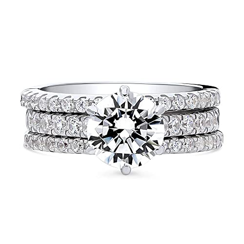 BERRICLE Sterling Silver Solitaire Wedding Engagement Rings 2 Carat Round Cut Cubic Zirconia CZ Ring Set for Women, Rhodium Plated2