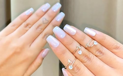 Image of 24 Pcs Reusable Artificial Nails Fake Nails with Glue and Kit|Ice Blossom Gloss with pearl shine Press On Nails | ABS Material UV Protected Long Lasting Finish | Reusable Customizable Nail Kit |Short coffin Nails