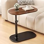 AHSBND Side Table Lifting Laptop Desk: C Shaped End Tables Adjustable Height 360° Swivel Tabletop That Slide Under Bedside Nursing for Coffee Couch Sofa Bathtub (Lift walnut color)