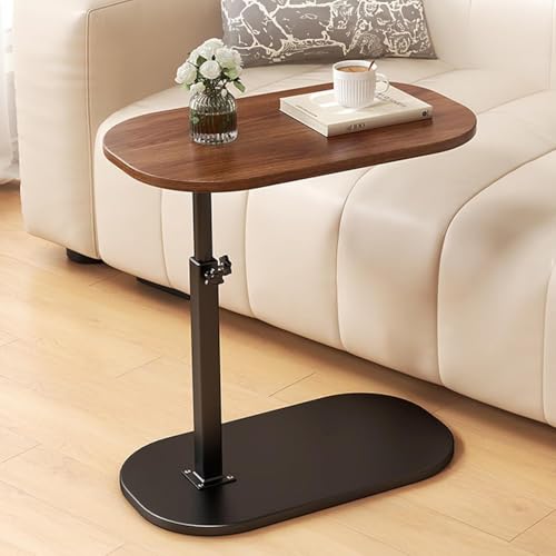 AHSBND Side Table Lifting Laptop Desk: C Shaped End Tables Adjustable Height 360° Swivel Tabletop That Slide Under Bedside Nursing for Coffee Couch Sofa Bathtub (Lift walnut color)
