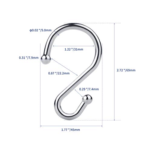 Metal Shower Curtain Hooks，Set of 12 Rings，Rust Resistant S Shaped Hooks Hangers for Shower Curtains, Kitchen Utensils, Clothing, Towels, etc. (Chrome) - Thumbnail 4