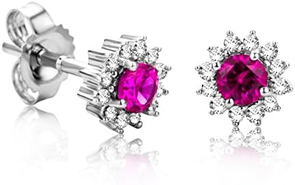 Orovi Women Earrings 9 ct/375 White Gold With Diamonds Brilliant Cut 0.10 ct and Ruby Round Cut 0.29 ct