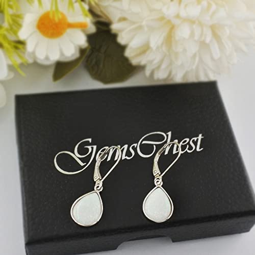 Dangle Earrings For Women White Opal: 925 Sterling Silver Leverback Earrings Opal Teardrop Created Drop Opal Earrings For Girls October Birthstone Opal Jewelry Mothers Day Gifts For Mom Valentines Christmas Birthday Jewelry Gifts For Wife Grandma Girlfriend #TOP6