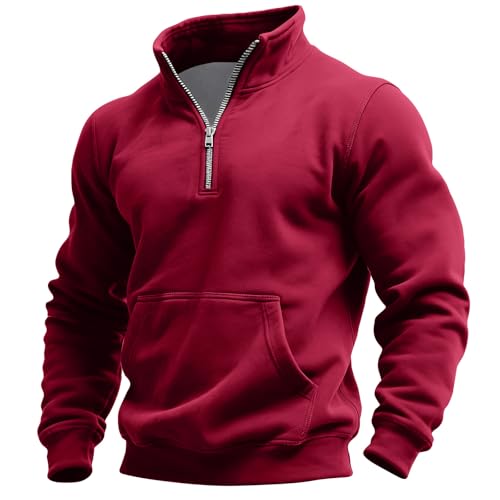Sweat Noel Homme Chic sans Capuche Automne À Demi-Zip Froid de Sport pour Vetement Travail Veste de Men Legere Coupe Chaud Long Travail Grand Pull Polaire...