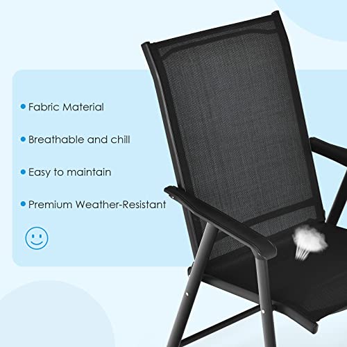 Image of Giantex Set of 2 Patio Folding Chairs, Portable Outdoor Dining Chairs with Armrest for Porch Camping Pool Beach Deck Lawn Garden, Metal Frame, Black
