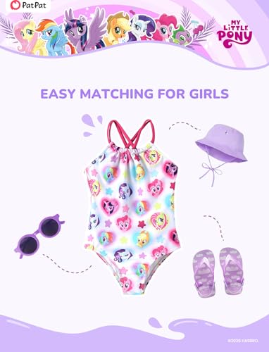 Image of My Litle Pony One Piece Swimsuit Pony Print Off-Shoulder Ruffle Summer Swimwear Beach Pool Kids, Pink, 2‑9 Years