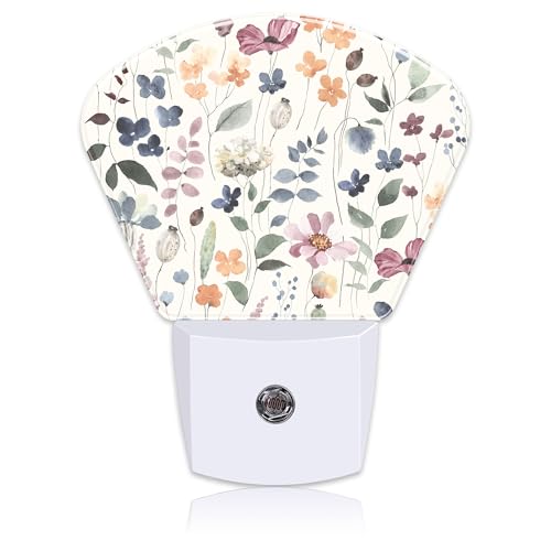 Image of Watercolor Flowers Night Light for Kids Girls Boys, Leaves and Plants LED Night Light Plug into Wall with Dusk to Dawn Sensor for Bedroom, Hallway, Kitchen, Bathroom, Stairs Decor