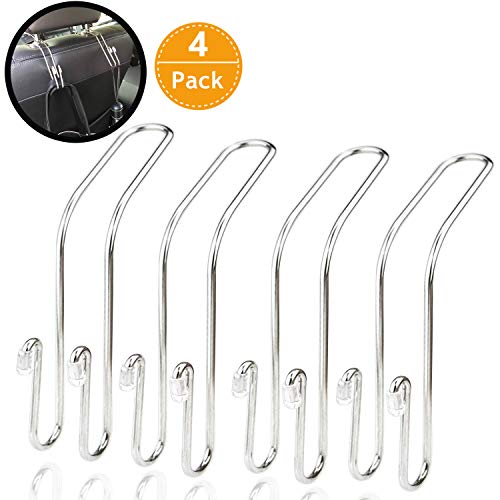 Fourcase 4 Pack Car Hooks,Auto Truck Vehicle Back Seat Headrest Hanger Holder Hooks for Bag Purse Cloth Handbag Coat Grocery