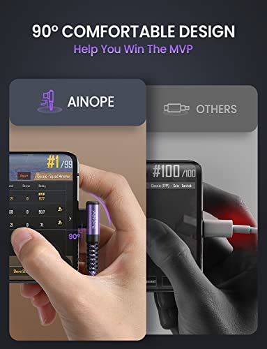 Image of AINOPE USB C Cable 60W 2-Pack 10ft Nylon Braided USB C to USB C Cable Type C Charger Fast Charging Right Angle USBC Cable Charger Cord for iPhone 16 Pro Max 15 Plus Samsung S24 S23 iPad Pro Purple