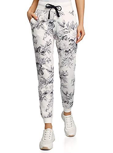oodji Ultra Donna Pantaloni Sportivi in Maglia, Bianco, XXS