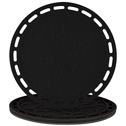 Trivets de silicona negro, Smithcraft Big Round Silicone Trivets Mats Set de 3, Manteles individuales de mesa de silicona, Soporte de olla de silicona, Salvamanteles de silicona para uso multiusos Cover