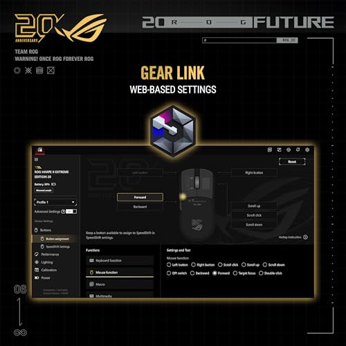Image of ASUS ROG 20th Edition Harpe II Extreme - Wireless Esports Gaming Mouse - 82g Lightweight, Tri-Mode Connectivity, 65K DPI, 8K Hz Polling, 24K Gold-Plated, Web Config - Gold /Black