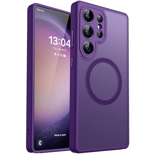 Image of CANSHN Designed for Samsung Galaxy S23 Ultra Case [Full Camera Protection] [Compatible with MagSafe] Translucent Matte Shockproof Protective Phone Cover 6.8 Inch - Deep Purple