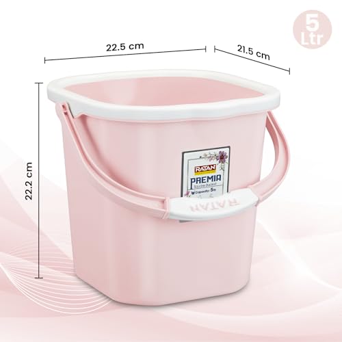 Image of RATAN PLASTICWARE Premia Bathroom Set (Bucket 5L X 1) + (Bucket 18L X 1) + (Mug 1.5L X 1) + (Small Stool X 1) - Diaso Pink|Easy to Carry | Perfect for Use in Bathrooms, Kitchen & Wet Utility Areas