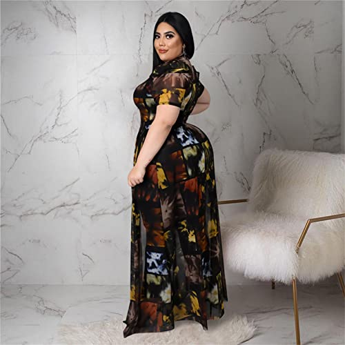 Atyfuniby Women's Plus Size High Low Tops Blouse Puff Short Sleeve Mesh See Through Maxi Tunic Shirt Dresses3