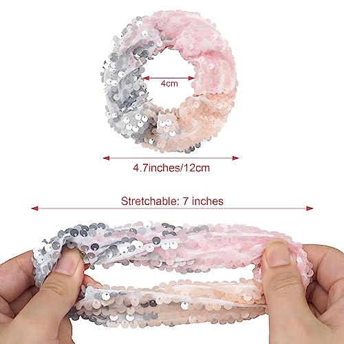 6 Pack Hair Scrunchies For Girls Shiny Reversible Sequins Elastic Scrunchy Hair Ties Ponytail Holder For Girls Women Hair Accessories For Gym Dance Party Club #TOP1