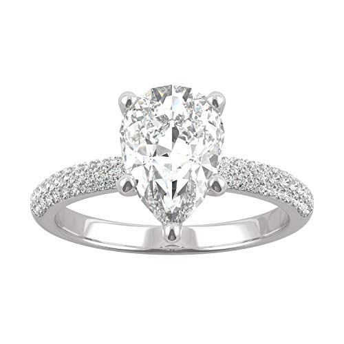 Charles & Colvard 14K White Gold Moissanite 10x7mm Pear Engagement Ring, 2.45cttw DEW