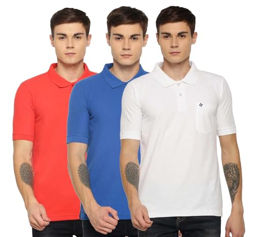 Image of Dollar Men's Pack of 1 Solid Cotton Blend Polo Neck T-Shirt