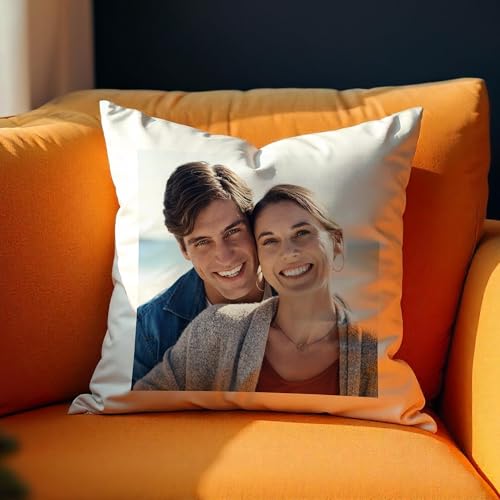 Larilotte Personalisiertes Kissen mit Foto Bedrucken Lassen, Fotokissen 40x40 cm Weiß, Kissen mit eigenem Bild & Text selbst gestalten, Kissenbezug personalisiert, mit Füllung optional