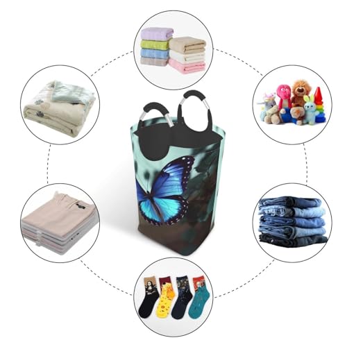 Panier à linge autonome bleu pour chambre et salon design papillon