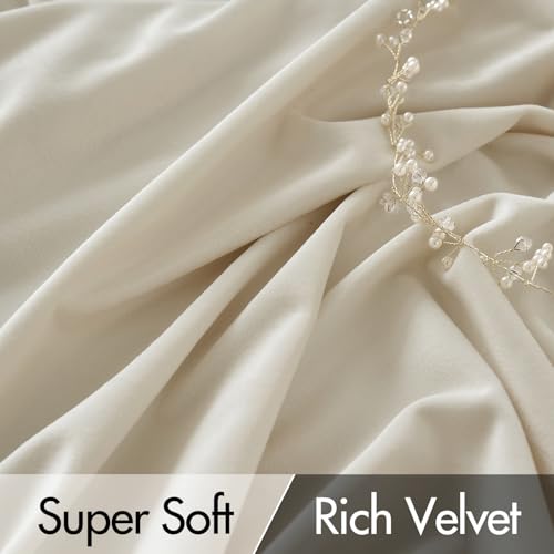 Image of MIULEE Cream Beige Velvet Pinch Pleat Blackout Curtains W52 X L96 Inches