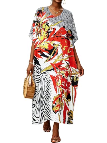 Image of Kaftan Dresses for Women V Neck Caftan Batwing Sleeve Swimsuit Cover Up