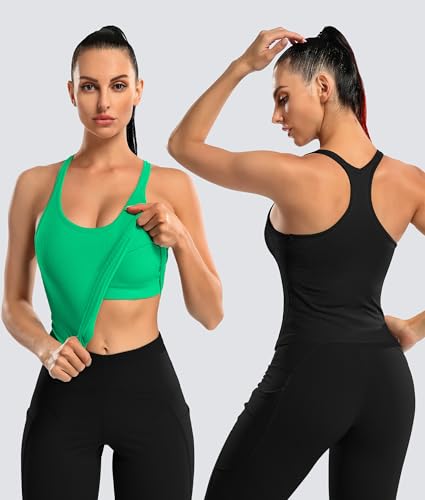 Image of ATTRACO Ribflex Ribbed Workout Crop Tops with Built in Bra for Women Yoga Racerback Tank Top Slim Fit