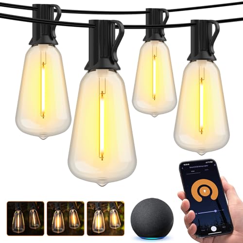 XMCOSY+ Outdoor String Lights 50Ft Smart Patio Lights, 20 ST38 Edison Bulbs, APP WiFi Control, Work with Alexa, Waterproof Dimmable LED String Lights for Outside Porch Patio Yard Bistro, 2200K