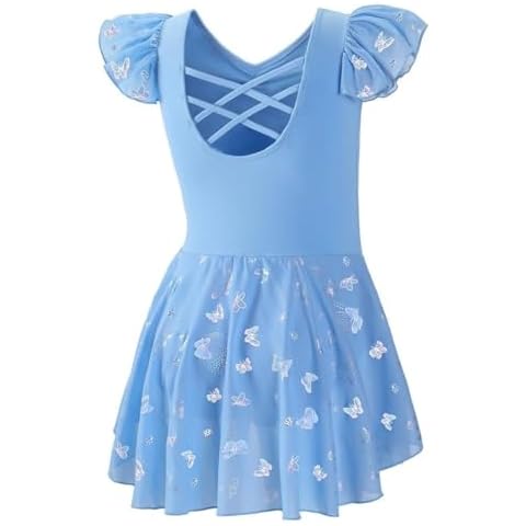 DIPUG Ballet Leotards for Girls with Skirt Shiny Toddler Dance Leotard Butterfly Cover